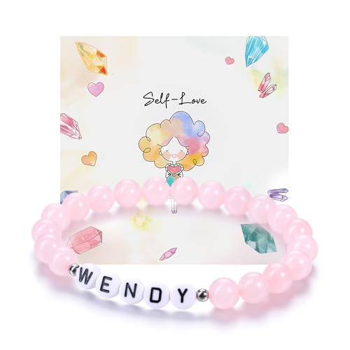 JSDDE Armband mit Buchstabe Perlenarmband mit Name Initiale A-Z Partnerarmband Freundschaftsarmband Geschenk für Freunde Freundin Frauen Männer (Weiß Buchstabe-Rosenquarz) von JSDDE