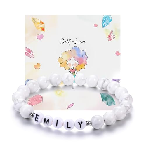 JSDDE Armband mit Buchstabe Perlenarmband mit Name Initiale A-Z Partnerarmband Freundschaftsarmband Geschenk für Freunde Freundin Frauen Männer (Weiß Buchstabe-Schwarz Achat) von JSDDE