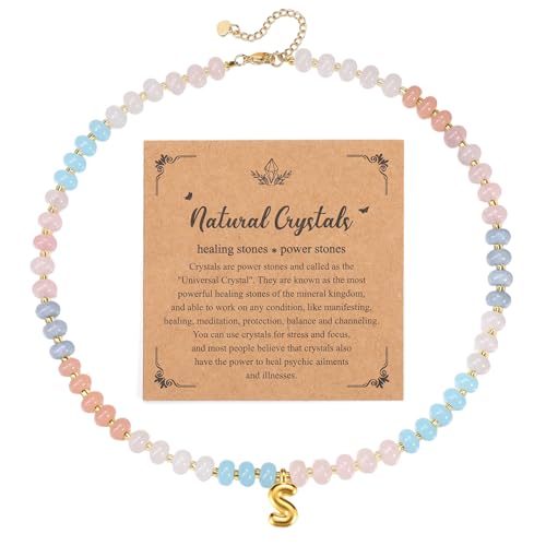 JSDDE Bunte Perlenkette für Damen Frauen Personalisiert Kette mit Buchstaben Anhänger Edelsteine Kette Boho Schmuck Personalisierte Geschenk für Geburtstag Weihnachten (Mehrfarbige Stile-1) von JSDDE
