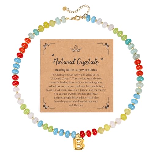 JSDDE Bunte Perlenkette für Damen Frauen Personalisiert Kette mit Buchstaben Anhänger Edelsteine Kette Boho Schmuck Personalisierte Geschenk für Geburtstag Weihnachten (Mehrfarbige Stile-2) von JSDDE