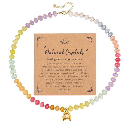 JSDDE Bunte Perlenkette für Damen Frauen Personalisiert Kette mit Buchstaben Anhänger Edelsteine Kette Boho Schmuck Personalisierte Geschenk für Geburtstag Weihnachten (Mehrfarbige Stile-3) von JSDDE