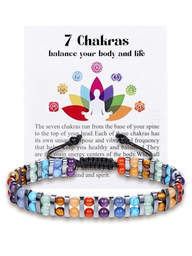JSDDE Chakra Armband Echte Edelstein Armband Heilende Kristalle Perlenarmband geflochten Doppellagiges Armband Amulett Schmuck für Damen Frauen von JSDDE