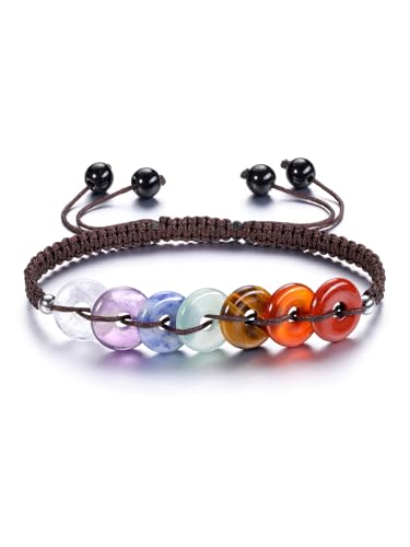 JSDDE Chakra Armband geflochten einstellbar Perlenarmband Donut Stein Armband Heilsteine edelsteine Armband Heilung Reki Glücksbringer Schmuck für Damen Herren von JSDDE