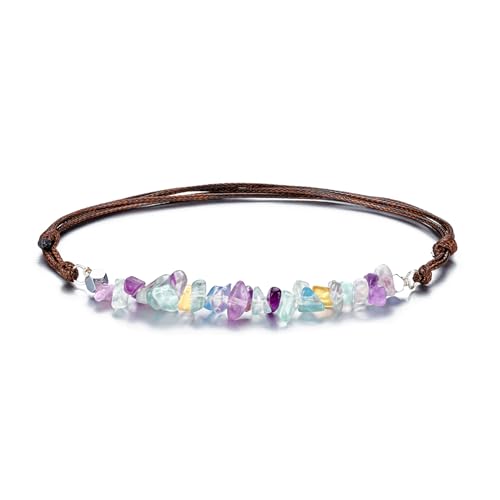 JSDDE Chakra Armband geflochten einstellbar Perlenarmband Heilsteine Edelsteine Armband Glücksbringer Schmuck für Damen Herren (Fluorit) von JSDDE