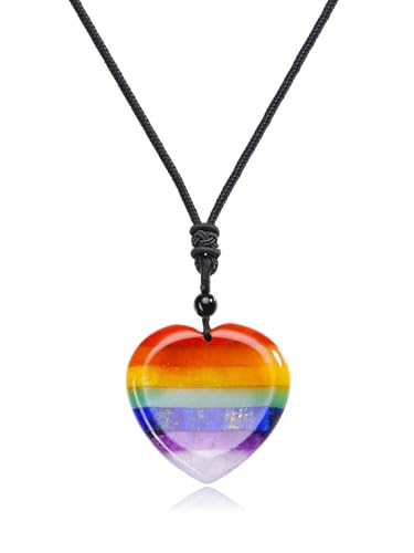 JSDDE Chakra Kette Herz Edelstein Anhänger Halskette Heilstein Kette Sorgenstein Anhänger Amulett Kette Glücksbringer Schmuck für Damen Herren von JSDDE