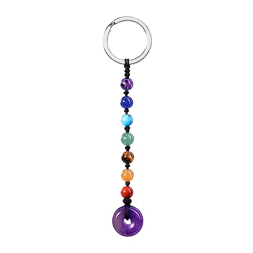 JSDDE Chakra Perlen Schlüsselanhänger mit Donut Anhänger Heilsteine Taschenanhänger Schlüsselanhänger Glücksbringer Schmuck (Amethyst) von JSDDE