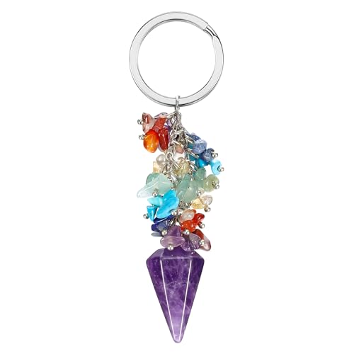 JSDDE Chakra Schlüsselanhänger Edelstein Schlüsselanhänger Taschenanhänger Heilung Reiki Spirituelle Glücksbringer Schmuck für Damen Herren Freunde Freundin (Amethyst) von JSDDE