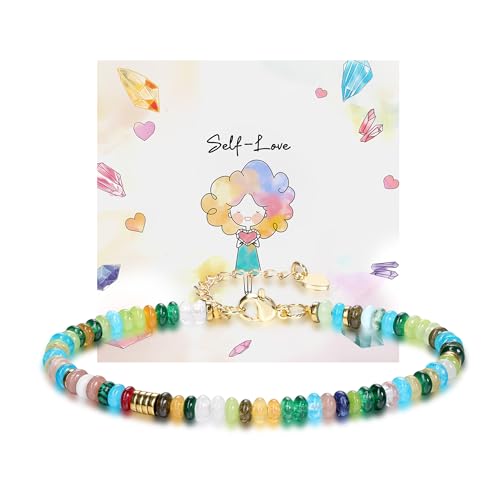 JSDDE Damen Armband Edelstein Perlenarmband für Damen Frauen Heilsteine Armband Glücksarmband Amulett Spirituelle Glücksbringer Boho Schmuck (Grün) von JSDDE