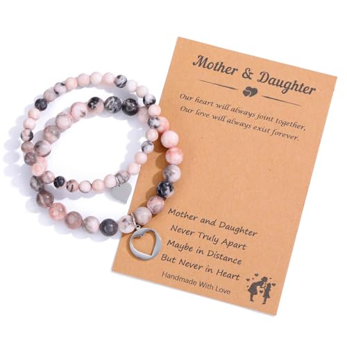 JSDDE Mutter-Tochter Armband - Schwester Freundschaft Beste Freundin Mit Herz Puzzle Rhodonit - Geschenk für Mama, Tochter, Freund, Schwester von JSDDE