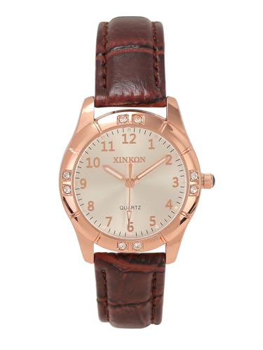 JSDDE Damen Armbanduhr mit Lederarmband Damenuhr Analog Quarzuhr Leuchtende Arabische Ziffer Kleideruhr für Damen Frauen (Braun) von JSDDE