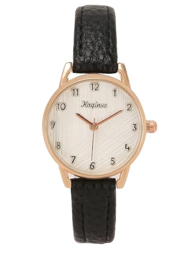 JSDDE Damen Armbanduhr mit Lederarmband Retro Damenuhr Analog Quarzuhr Arabische Ziffer Kleideruhr für Damen Frauen (Schwarz) von JSDDE