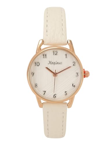 JSDDE Damen Armbanduhr mit Lederarmband Retro Damenuhr Analog Quarzuhr Arabische Ziffer Kleideruhr für Damen Frauen (Weiß) von JSDDE