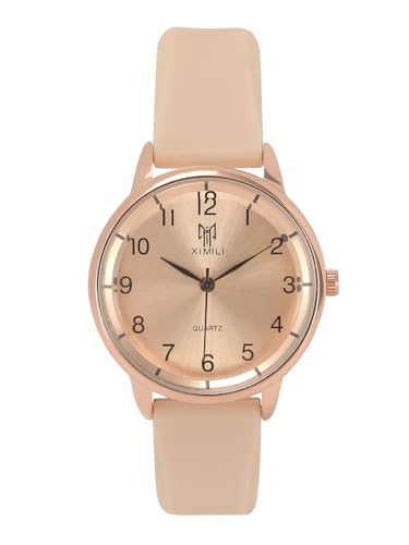 JSDDE Damen Klassische arabische Ziffern Analog Quarz Uhr Damen Elegante Armbanduhr mit Silikonband, Nackte Farbe von JSDDE