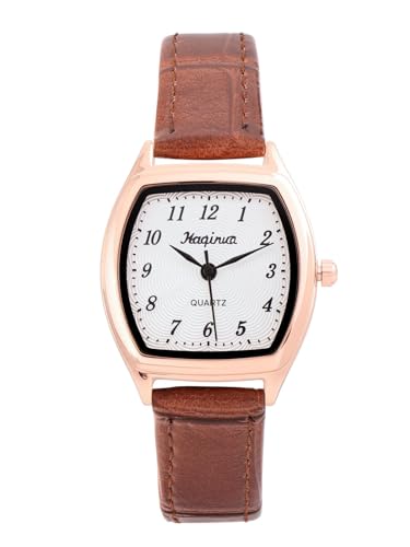 JSDDE Easy Reader Arabische Ziffern Analog Quarz Uhr PU Leder Band Armbanduhr für Frauen Damen Mädchen, coffee von JSDDE
