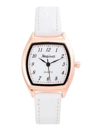 JSDDE Easy Reader Arabische Ziffern Analog Quarz Uhr PU Leder Band Armbanduhr für Frauen Damen Mädchen, weiß von JSDDE