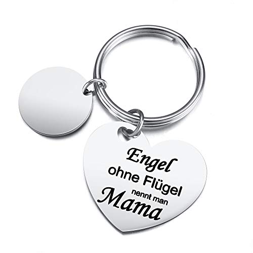 JSDDE Edelstahl Herz Schlüsselanhänger mit Gravur Engel ohne Flügel nennt man Mama Süße Herzanhänger charms Keychain Schlüsselringe Schlüsselbund Geschenk für Mama von JSDDE