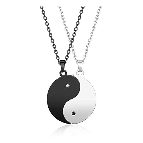 JSDDE Edelstahl Yin Yang Kette Tai Chi Anhänger Halskette Paar Kette Pärchen Puzzle Anhänger Freundschaft Schmuck für Herren Damen von JSDDE