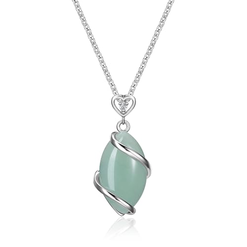 JSDDE Edelstein Kette Natürliche Edelstein Wicklung Anhänger Halskette Heilsteine Kette Glückskette Reiki Heilung Energietherapie Glücksbringer Schmuck für Damen Frauen (Aventurin) von JSDDE