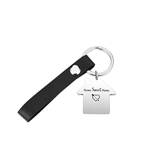 JSDDE Haus Schlüsselanhänger mit Gravur Home Sweet Home Lederband Schlüsselanhänger Kreative Keychain Einweihung Housewarming Geschenk für Verwandte Freunde Hausbesitzerin Ehefrau Ehemann Liebhaber von JSDDE