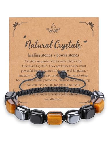 JSDDE Herren Armband Tigerauge Perlenarmband geflochten einstellbar Tigerauge Obsidian Hämatit Edelsteine Armband Heilsteine Energietherapie Glücksarmband Talisman Glückbringer Geschenk von JSDDE