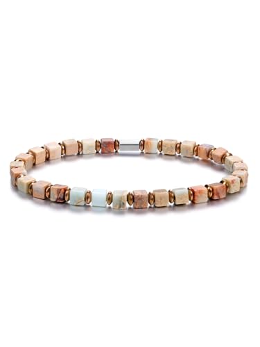 JSDDE Herren Perlenarmband Natürliche Edelstein Armband Kaiser Jaspis Stretcharmband Echte Naturstein Heilsteine Armband Männer Armband von JSDDE