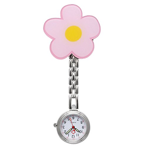 JSDDE Krankenschwesteruhr FOB Uhr Pflegeruhr Pulsuhr Ketteuhr Ansteckuhr Schwesternuhr mit Clip Analoge Quarzuhr Taschenuhr (Blume) von JSDDE