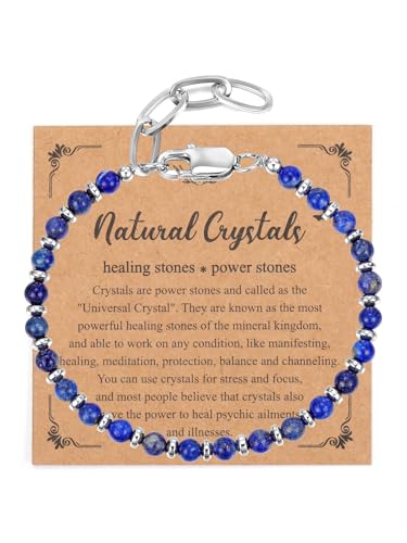 JSDDE Lapislazuli Perlenarmband Natürliche Edelstein Armband Energietherapie Armband für Herren Männer Glücksarmband Talisman Glückbringer Geschenk von JSDDE