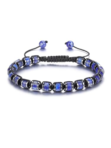 JSDDE Lapislazuli Armband Herren Perlenarmband natürliche Edelsteine Armband Geflochten einstellbar Perlenarmband Glücksbringer Geschenk von JSDDE