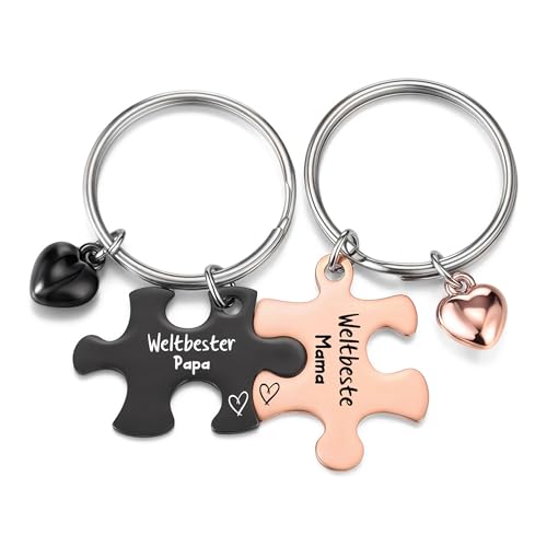 JSDDE Mama Papa Schlüsselanhänger mit Gravur Weltbeste MAMA/PAPA Süße Puzzle Anhänger Creative Design Keychain Schlüsselringe Geschenke für Mutter Vater von JSDDE