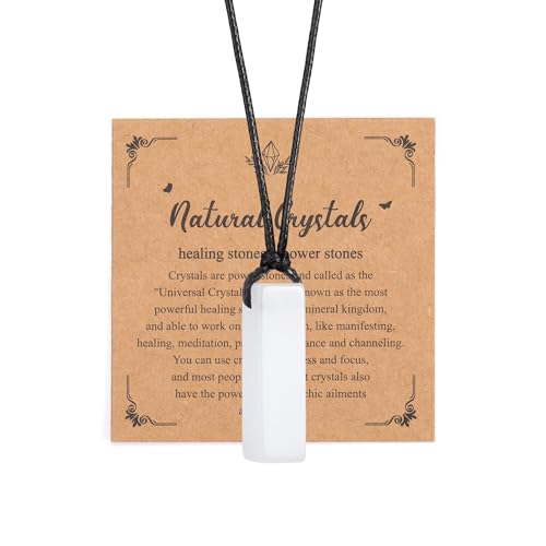 JSDDE Natürliche Edelsteine Kette Bergkristall Anhänger Halskette Heilsteine Quader Anhänger Glücksbringer Glückstein Reiki Schmuck für Damen Herren von JSDDE