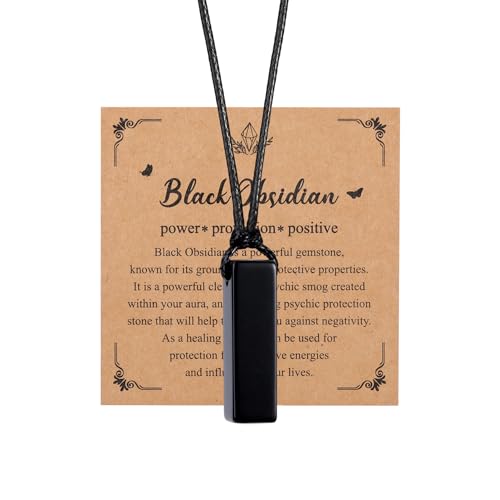 JSDDE Natürliche Edelsteine Kette Obsidian Anhänger Halskette Heilsteine Quader Anhänger Glücksbringer Glückstein Reiki Schmuck für Damen Herren von JSDDE