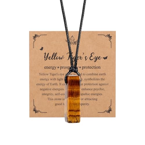 JSDDE Natürliche Edelsteine Kette Tigerauge Anhänger Halskette Heilsteine Quader Anhänger Glücksbringer Glückstein Reiki Schmuck für Damen Herren von JSDDE