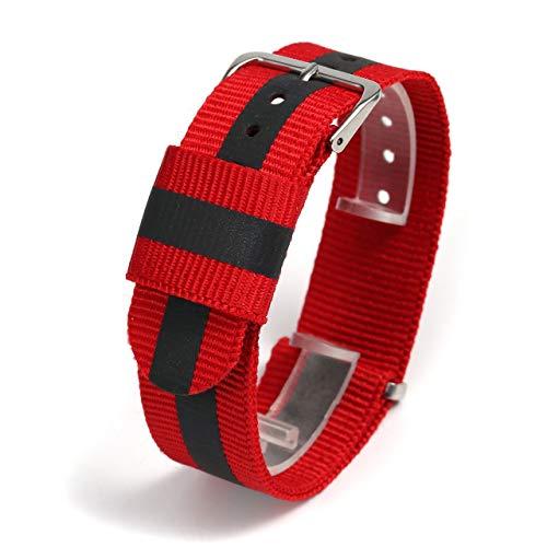 JSDDE Nylon NATO Uhrenarmband Textil Uhrenband Reflektierende Uhrband Sport Militär Ersatzarmband mit Edelstahl Dornschließe 20mm Watch Strap (Rot) von JSDDE