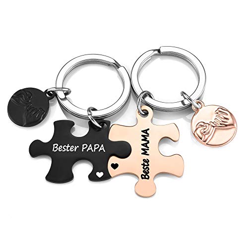 JSDDE Paar Schlüsselanhänger mit Gravur Beste MAMA/Bester PAPA der Welt Süße Puzzle Anhänger Creative Design Keychain Schlüsselringe Schlüsselbund Geschenk für Mutter Vater von JSDDE