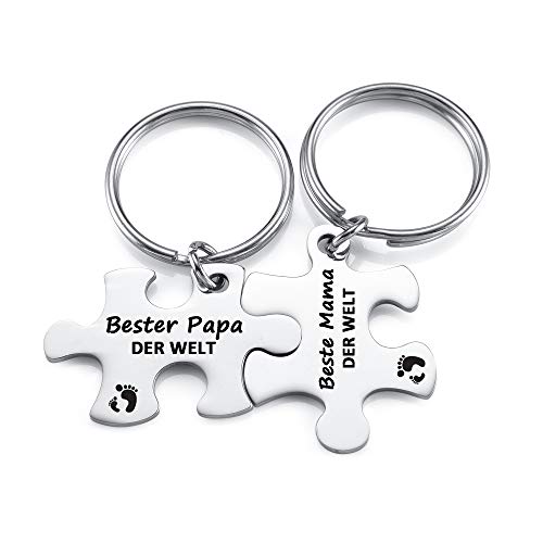 JSDDE Pärchen Schlüsselanhänger mit Gravur Bester Papa/Beste Mama der Welt Süße Puzzle Anhänger mit Creative Design Keychain Schlüsselringe Schlüsselbund Geschenk für Eltern von JSDDE