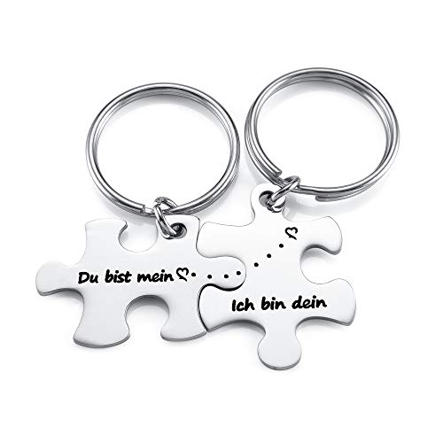 JSDDE Pärchen Schlüsselanhänger mit Gravur Du bist mein, Ich bin dein Süße Puzzle Anhänger mit Creative Design Keychain Schlüsselringe Schlüsselbund Geschenk für Paar Freunde Papa Mama Familie von JSDDE