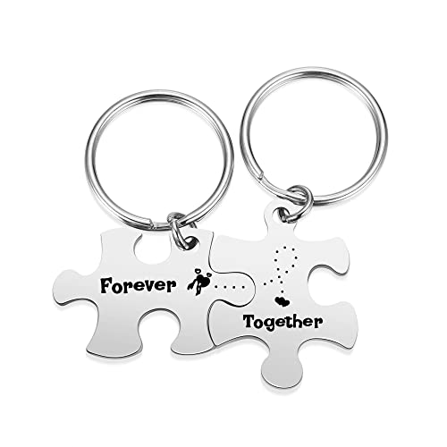 JSDDE Pärchen Schlüsselanhänger mit Gravur Süße Puzzle Anhänger mit Creative Design Keychain Schlüsselringe Schlüsselbund Geschenk für Paar Freunde Papa Mama Familie (Forever together) von JSDDE