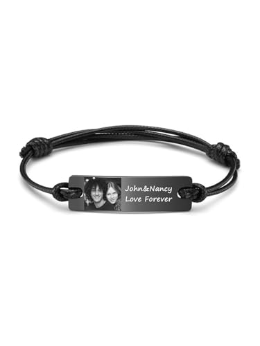 JSDDE Personalisiert Armband mit Foto und Text Gravur, Geflochten ID Armband, Armband mit Bild, individuelles Geschenk für Freunde Freundin Liebhaber von JSDDE