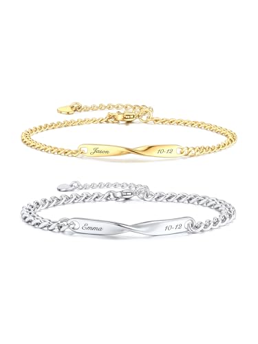 JSDDE Personalisiert Armband mit Gravur Partnerarmband Armreif für Paar Freundschaftsarmband Personalisierte Geschenke für Damen Herren (Silber&Gold, Damenarmband&Herrenarmband) von JSDDE