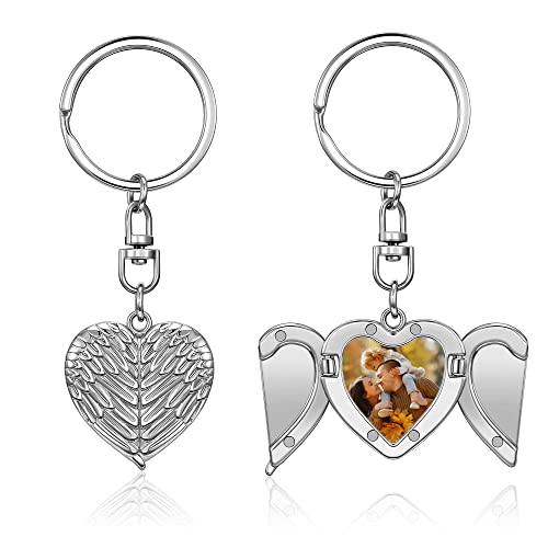 JSDDE Personalisiert Engelflügel Schlüsselanhänger mit Fotogravur Flügel Anhänger Charm Keychain Glückbringer Schmuck für Weihnachtengeschenk Valentinstagsgeschenk Jubiläumsgeschenk von JSDDE