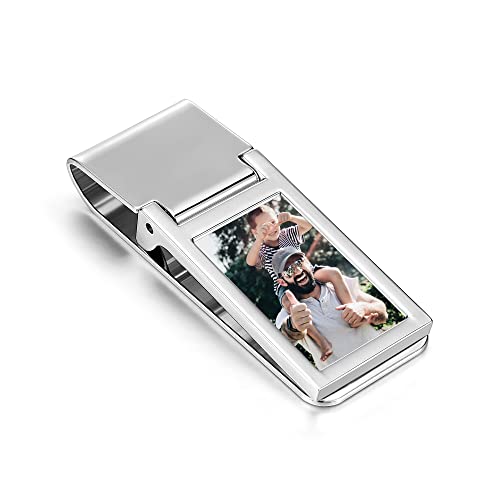 JSDDE Personalisiert Geldklammer mit Fotogravur und Text Gravur Herren Geldscheinklammer Geldclip Geschenk für Vater Papa (Rechteck) von JSDDE