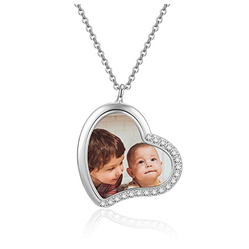 JSDDE Personalisiert Herz Anhänger Halskette mit Fotogravur Silber Gold Anhänger Kette mit bild Memorial Kette geschenke für Schwester Liebhaber (Silber) von JSDDE