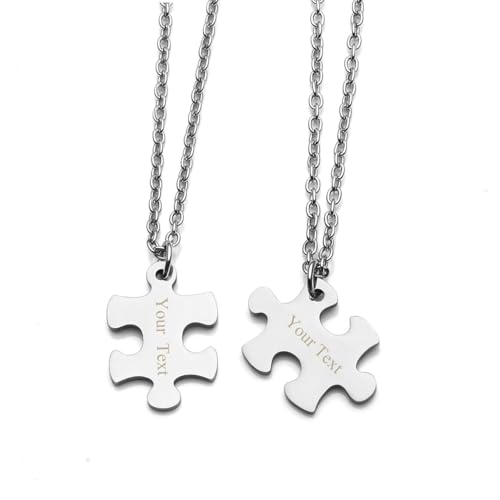 JSDDE Personalisiert BFF Ketten für 2/4 Partnerketten mit Gravur Puzzle Anhänger Halskette Namenskette Familienkette Geschenk für Damen Herren Paare, Freunde, Freundin (2er) von JSDDE