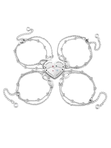 JSDDE Personalisiert Kette für 3/4 BFF Armbänder mit Herz Puzzle Anhänger Freundschaftsarmbänder Partnerarmbänder Armband mit Gravur Geschenke für Schwester Partner Freundin (4 Stücke) von JSDDE