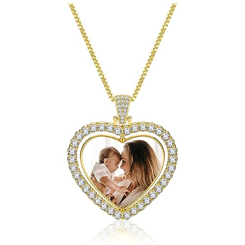 JSDDE Personalisiert Kette mit Fotogravur Herz Anhänger Halskette mit Bild Wunschgravur Dog Tag Anhänger Halskette Schmuck für Damen Mädchen von JSDDE