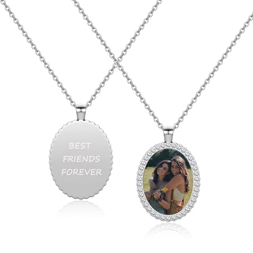 JSDDE Personalisiert Kette mit Fotogravur Oval Anhänger Halskette mit Bild Gravur Dog Tag Anhänger Halskette Schmuck für Damen Herren von JSDDE