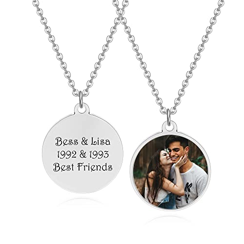 JSDDE Personalisiert Kette mit Fotogravur und Textgravur Kette mit Bild Wunschgravur Dog Tag Anhänger Halskette Schmuck für Damen Herren von JSDDE