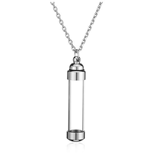 JSDDE Personalisiert Memorial Urne Kette mit Gravur Asche Anhänger Halskette Flasche Anhänger zum öffnen Andenken Feuerbestattungs Schmuck für Frauen Mädchen Katze Hund (Große Flasche-Silber) von JSDDE