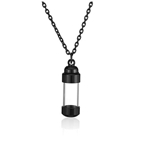 JSDDE Personalisiert Memorial Urne Kette mit Gravur Asche Anhänger Halskette Flasche Anhänger zum öffnen Andenken Feuerbestattungs Schmuck für Frauen Mädchen Katze Hund (Kleine Flasche-Schwarz) von JSDDE