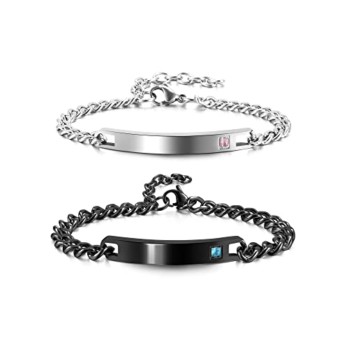 JSDDE Personalisiert Pärchen Armbänder mit Gravur Edelstahl ID Tag Paare Armband Partnerarmband Armreif Freundschaftsarmband Schmuck für Damen Herren von JSDDE